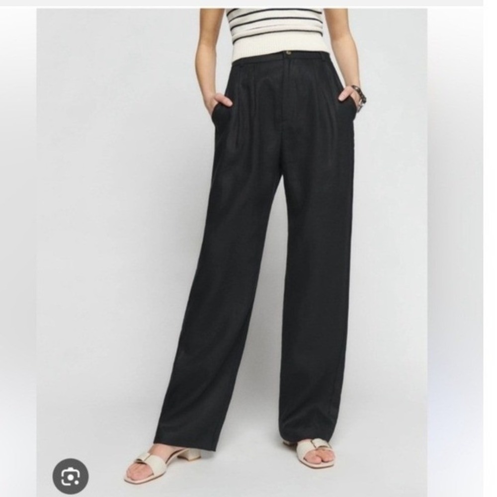 Reformation Mason Linen Pleated High Waist Wide Leg Trouser Black Size 0 - Picture 15 of 15